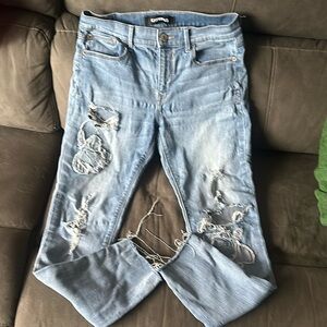 Express stretch ankle legging mid rise eight regular ripped jeans